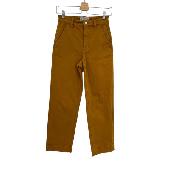 Everlane The Straight Leg Crop Pants Cotton Golden Brown Yellow Size 00 - Picture 2 of 12